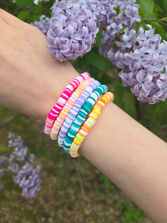 Colorful clay bead bracelets